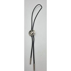 Bolo‎ Tie Black Cord Texas Ranger Silver Tips #0281